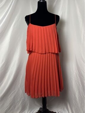 ASOS Vibrant Orange Pleated Sleeveless Dress UK 8 EU 36 US 4 Lightweight Chiffon